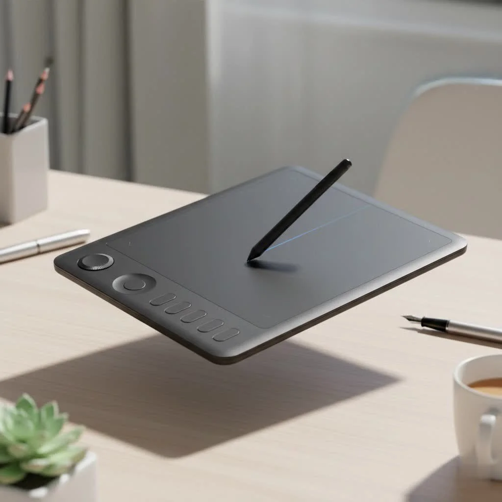 Artist wearing a two-finger graphic tablet glove while drawing