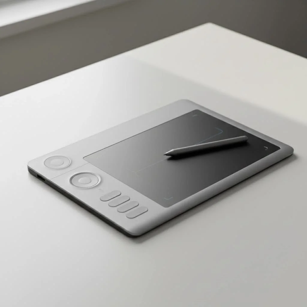 Person drawing on a graphic tablet with a stylus