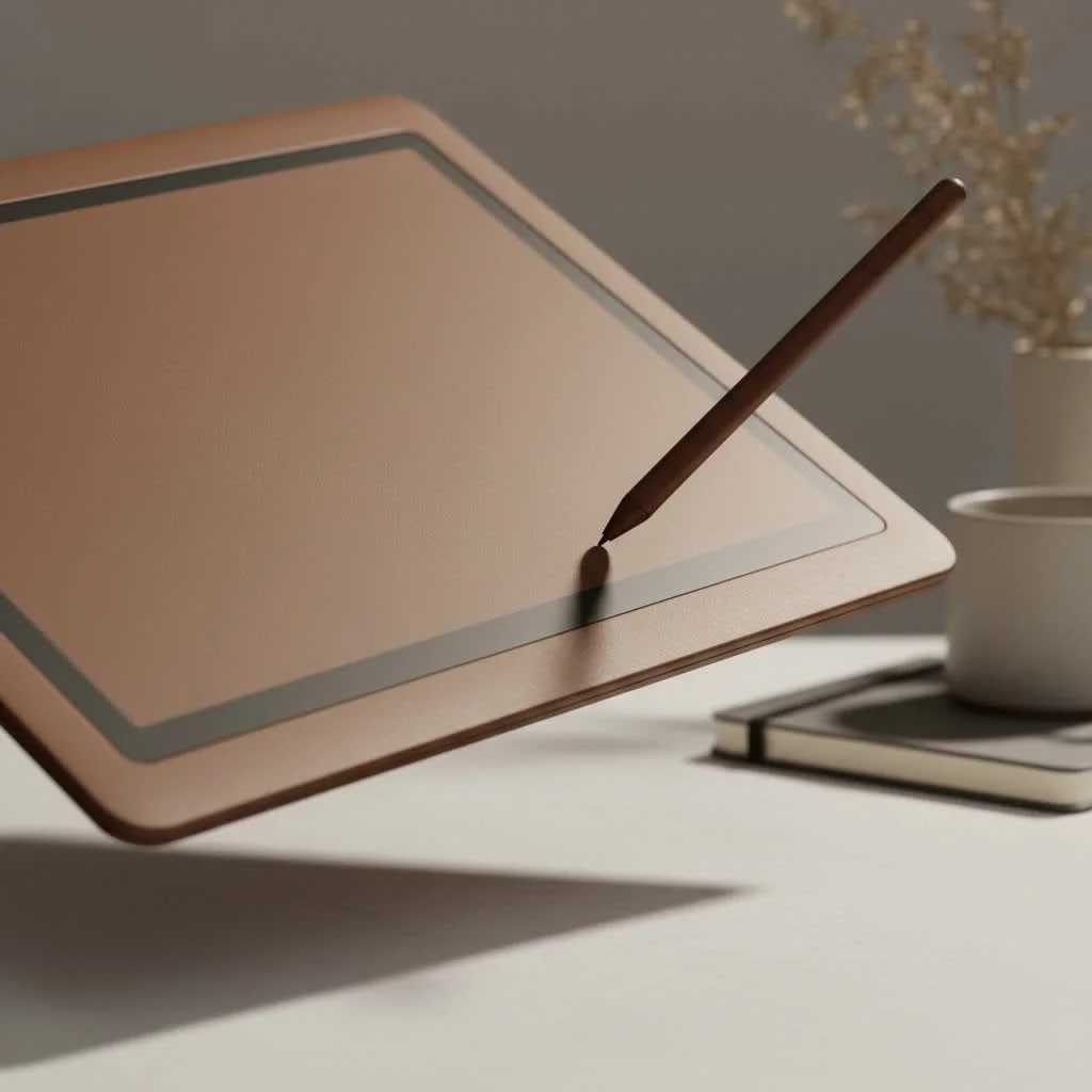 Graphic tablet with pen and hand drawing on its surface