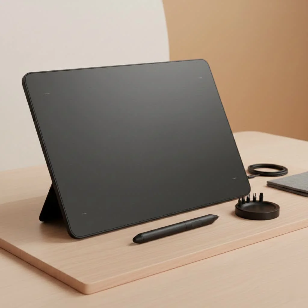 Graphic designer working on a tablet with a stylus
