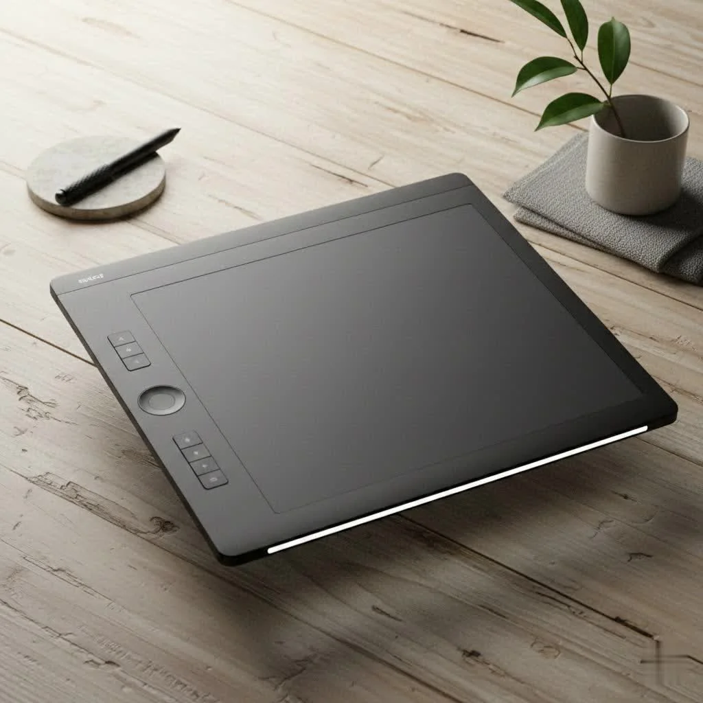 Digital artist drawing on a graphic art tablet with a stylus