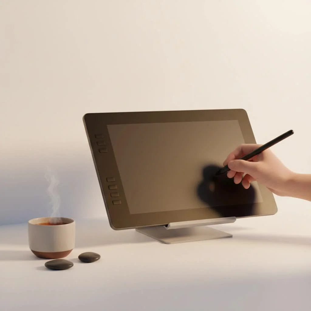 Huion graphic pen tablet and stylus on a desk
