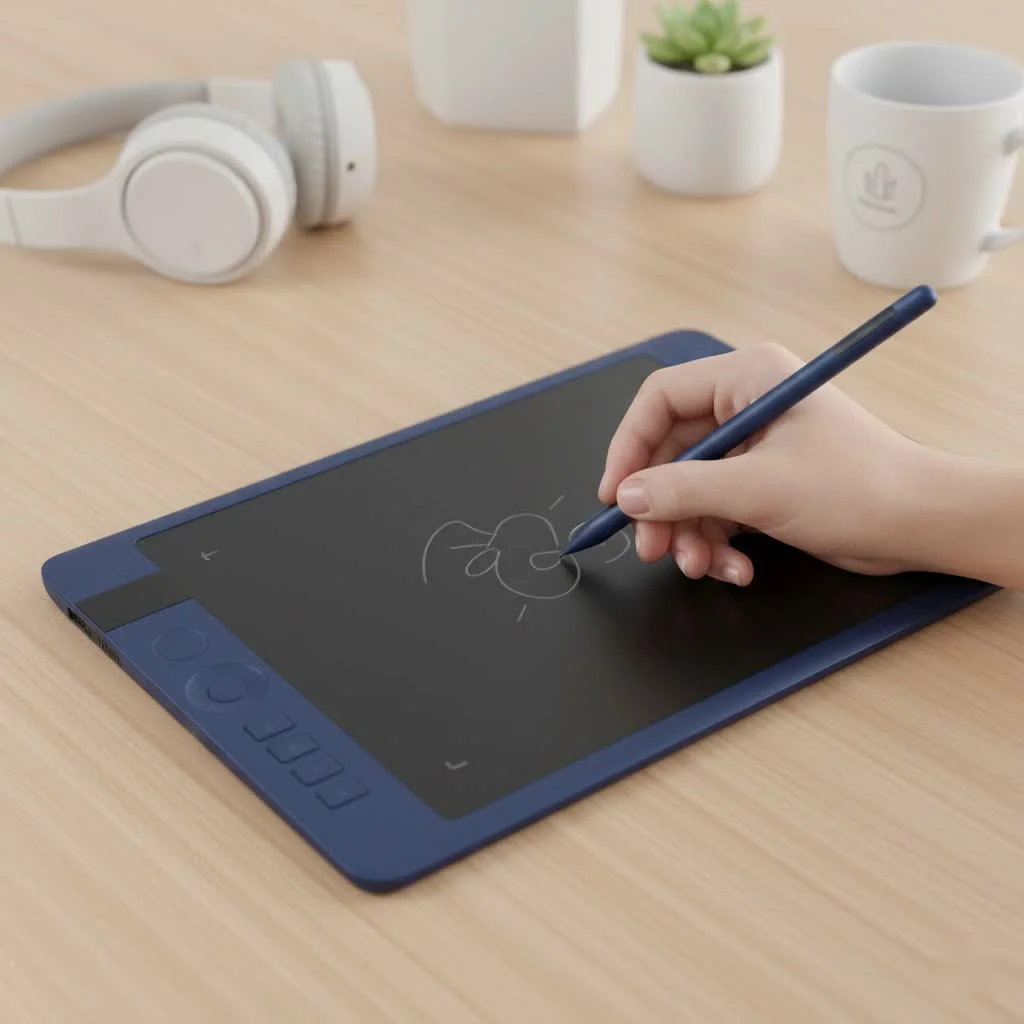 Graphic designer drawing on a tablet with a stylus
