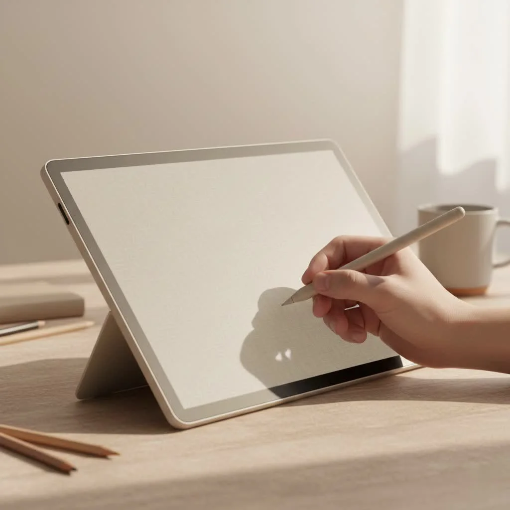 Graphic designer working on a tablet with a stylus