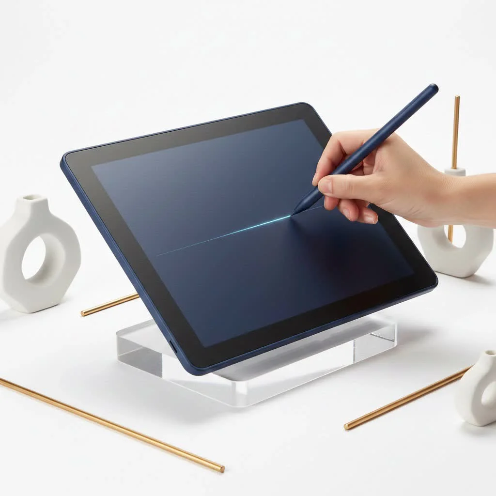 Graphic drawing tablet with a pen and hand
