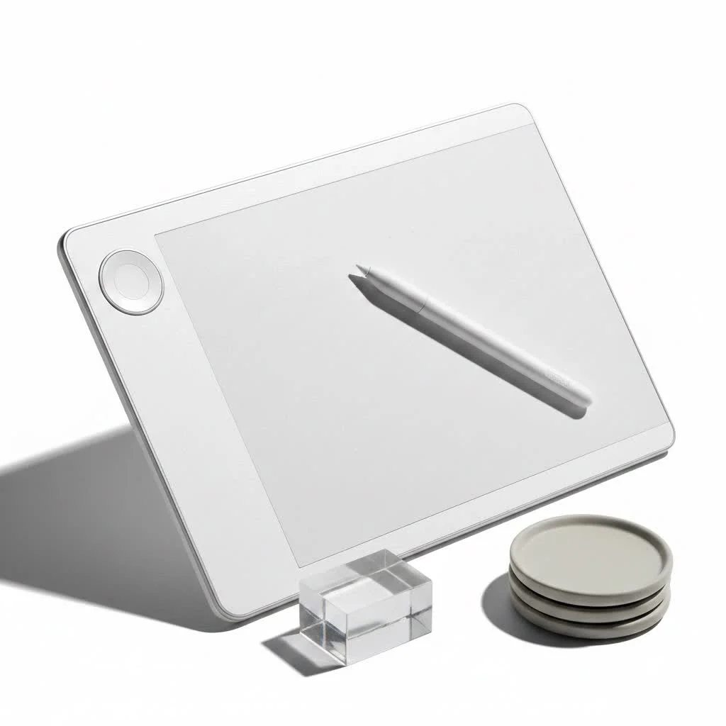 Artist drawing on a graphic display tablet with a stylus