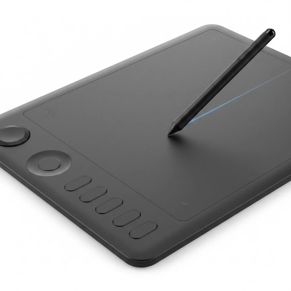 iPad Pro with Apple Pencil on a desk, displaying graphic design software